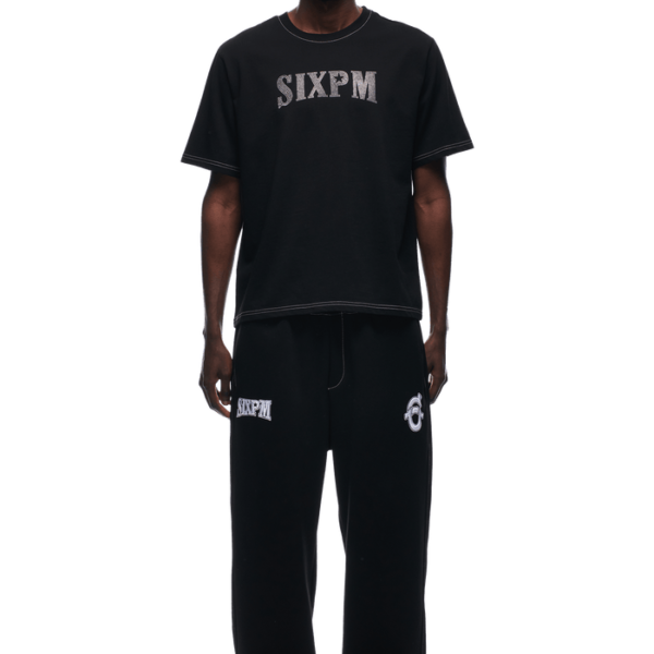 6PM Season RHINESTONE LOGO T-SHIRT BLACK